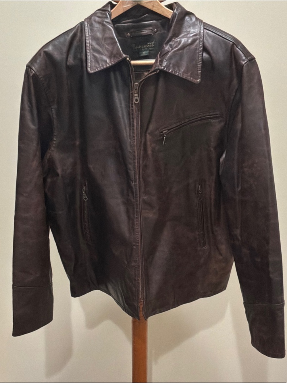 Leather Zip-Front Jacket - Brown vintage size XL rugby cowboy utility